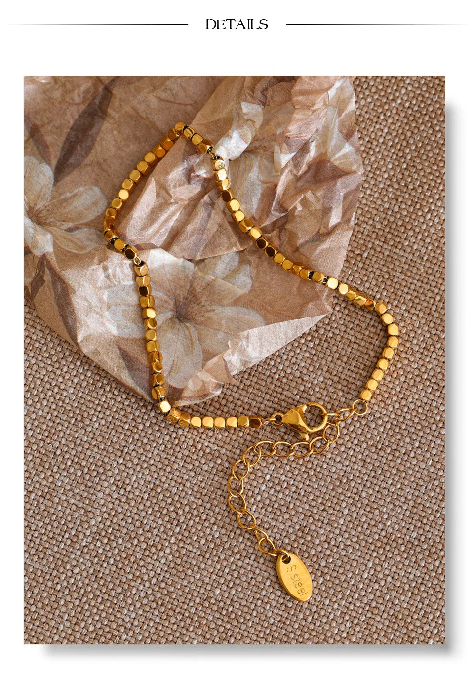 Beaded Geometric Chain Bracelet — Gold-Plated Stainless Steel · PS1030