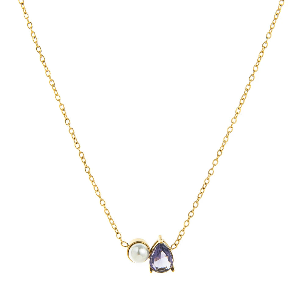 Titanium steel ins teardrop pearl December birthstone necklace zircon pendant gold-plated color preservation