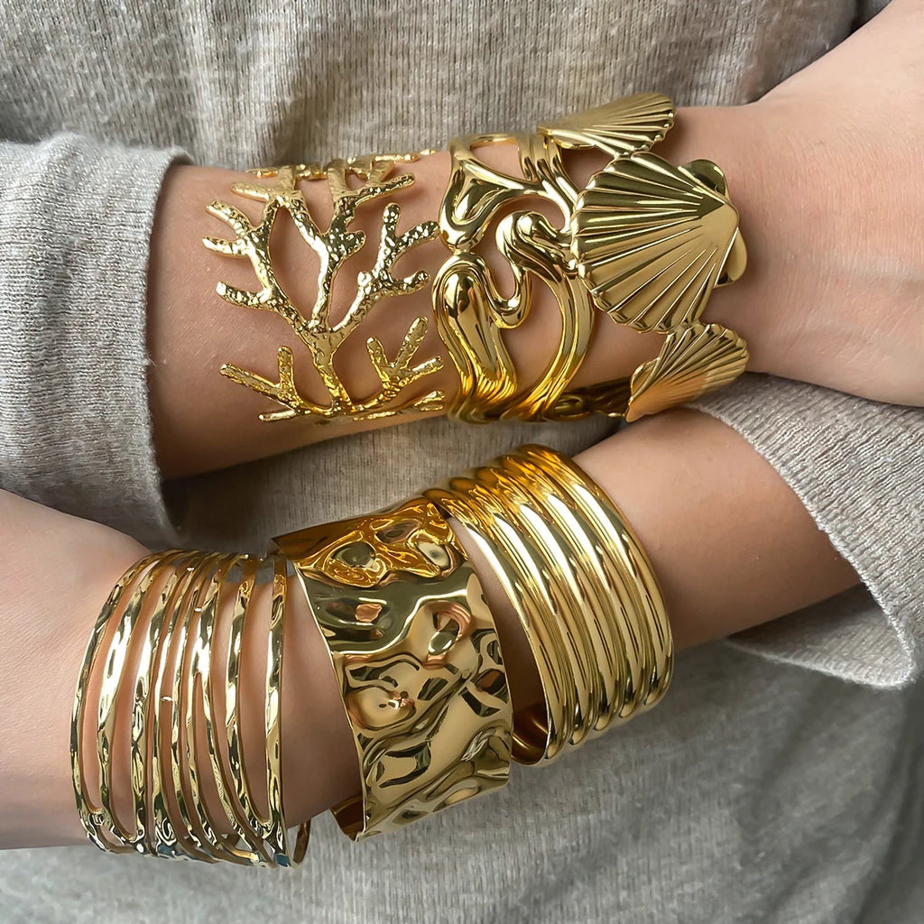 Ocean Shell Wide Cuff Bracelet — Stainless Steel · PS024