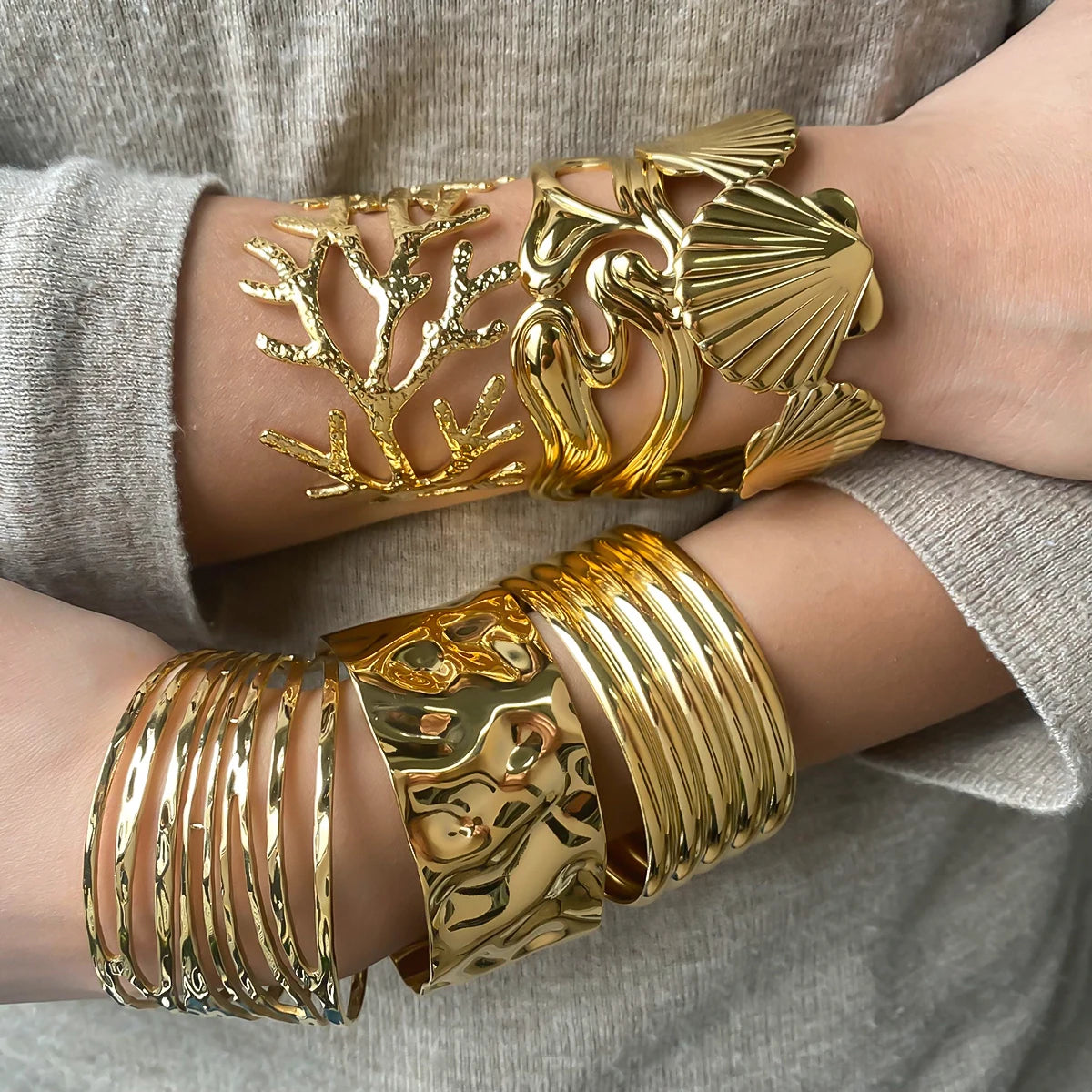 Ocean Shell Wide Cuff Bracelet — Stainless Steel · PS024