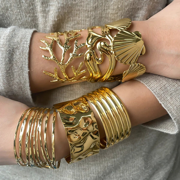 Ocean Shell Wide Cuff Bracelet — Stainless Steel · PS024