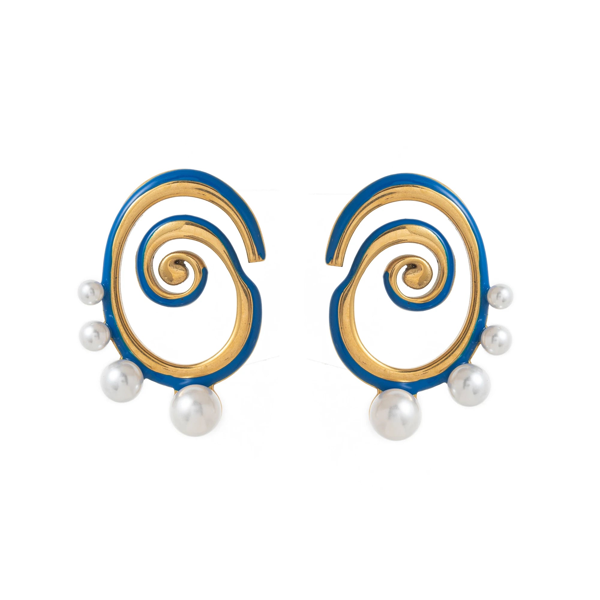 Spiral earrings, earrings, irregular pearls, fashionable and niche artistic stainless steel plated with 18k gold