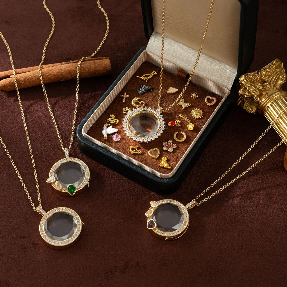 【Charm Locket Necklace】personalized picture box pendant with an openable hollow design and transparent box Necklaces for women