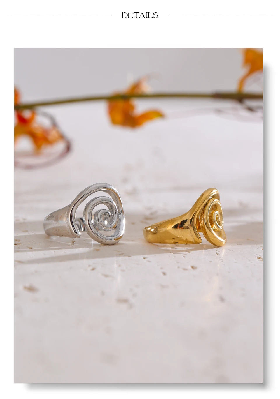 Geometric ring in gold-plated stainless steel.