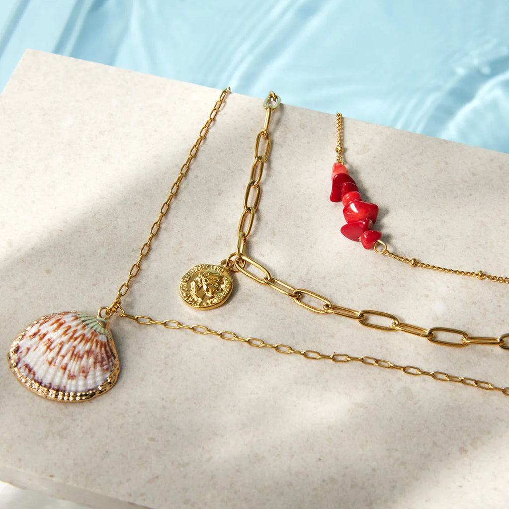 Shell Coin Layered Necklace — Stainless Steel · PS181