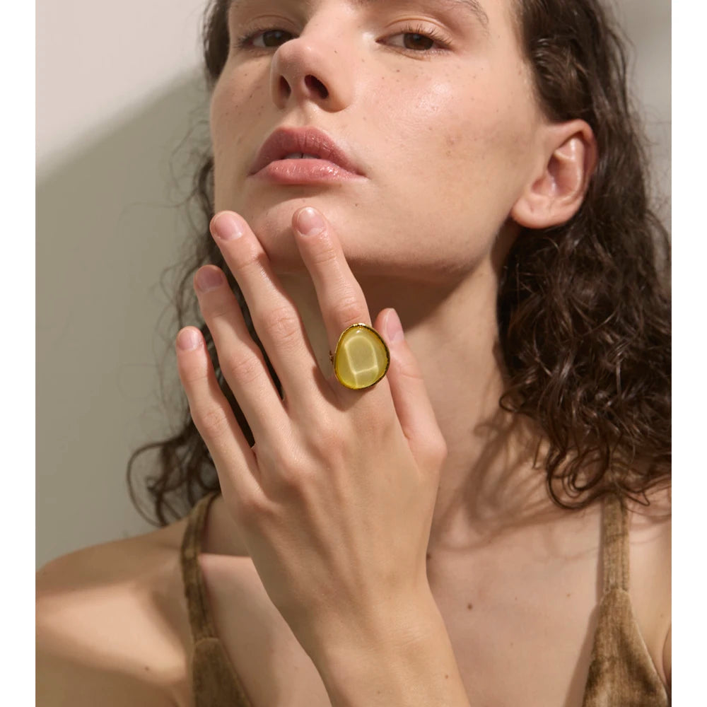 White resin multi-color ring in 18K gold-plated stainless steel with resin.