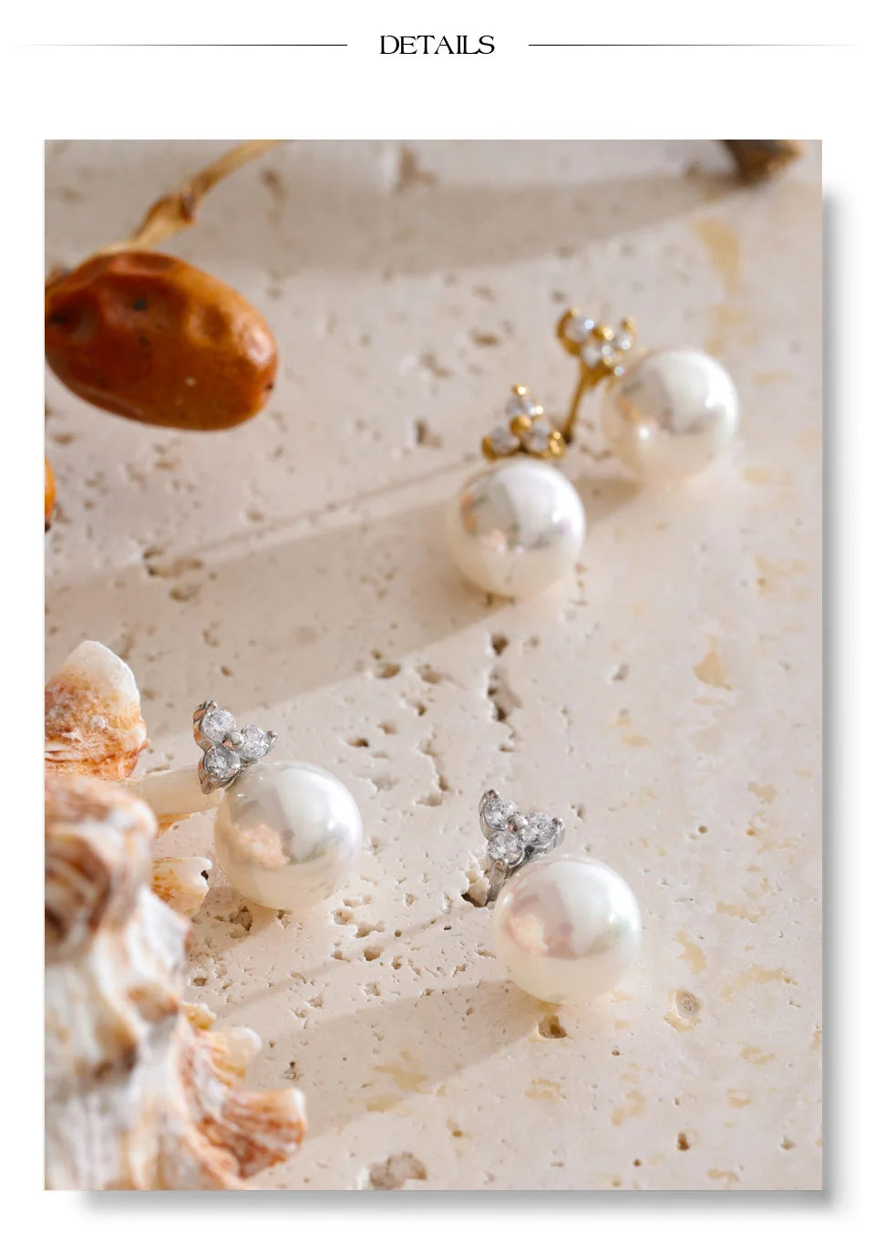 Cubic Zirconia Pearl Geometric Earrings — Gold-Plated Stainless Steel with Pearl and Cubic Zirconia · PS1862