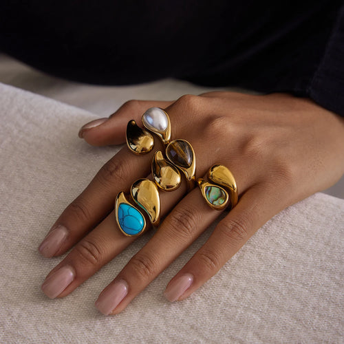 Color Stone Statement Ring Stack — Stainless Steel