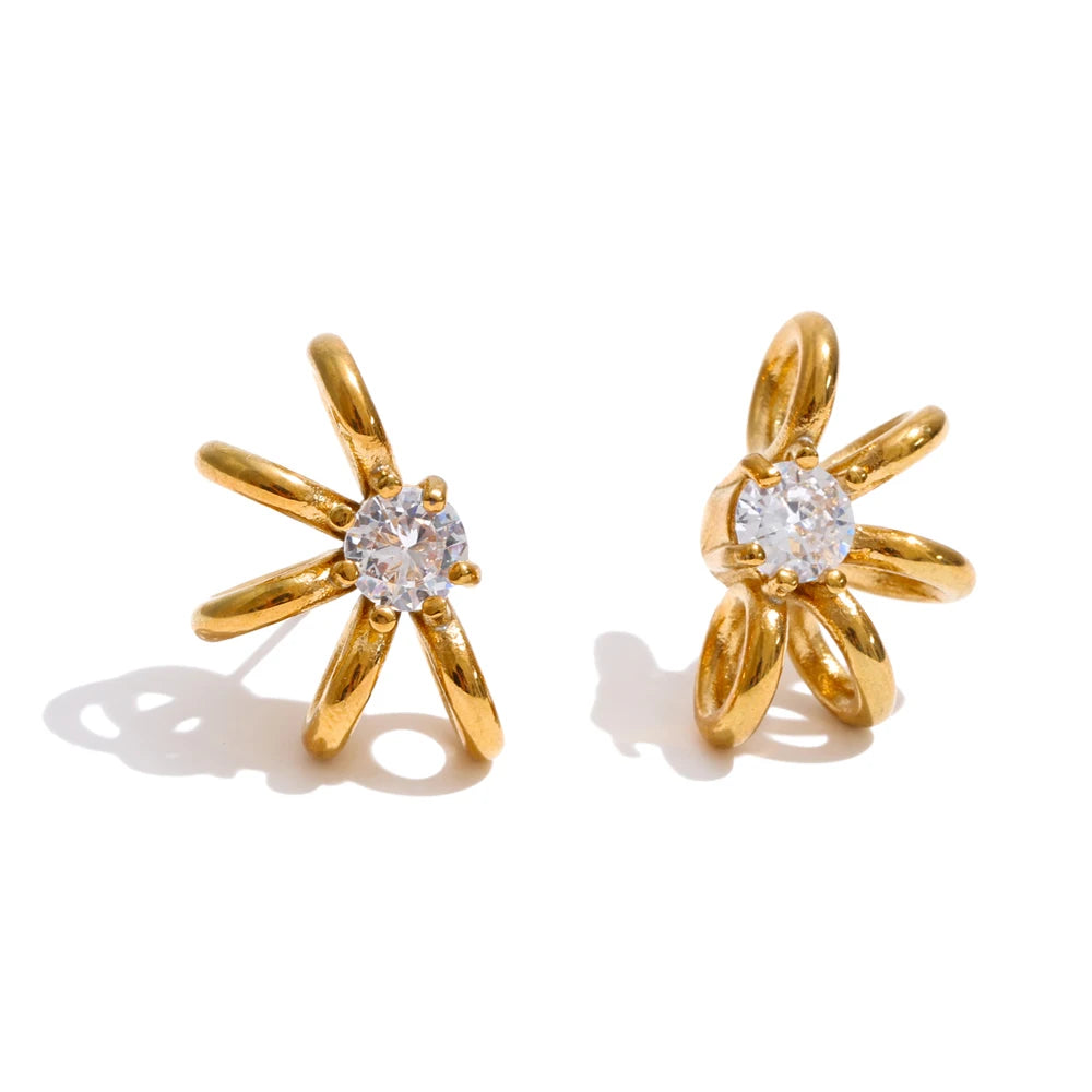 Cubic Zirconia Geometric Earrings — Gold-Plated Stainless Steel with Cubic Zirconia · PS1425
