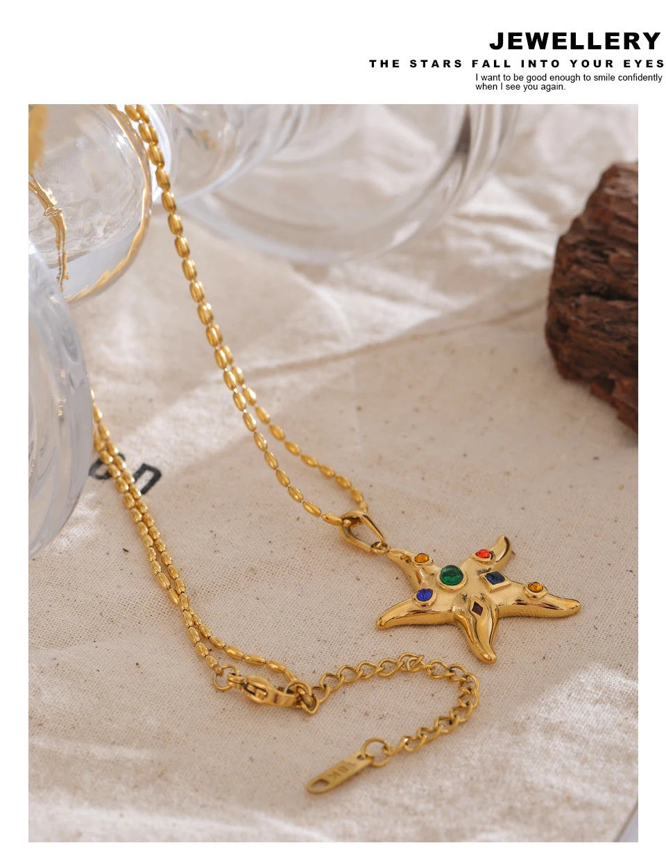 Cubic Zirconia Star Multi-Color Necklace — Gold-Plated Stainless Steel with Cubic Zirconia · PS2308