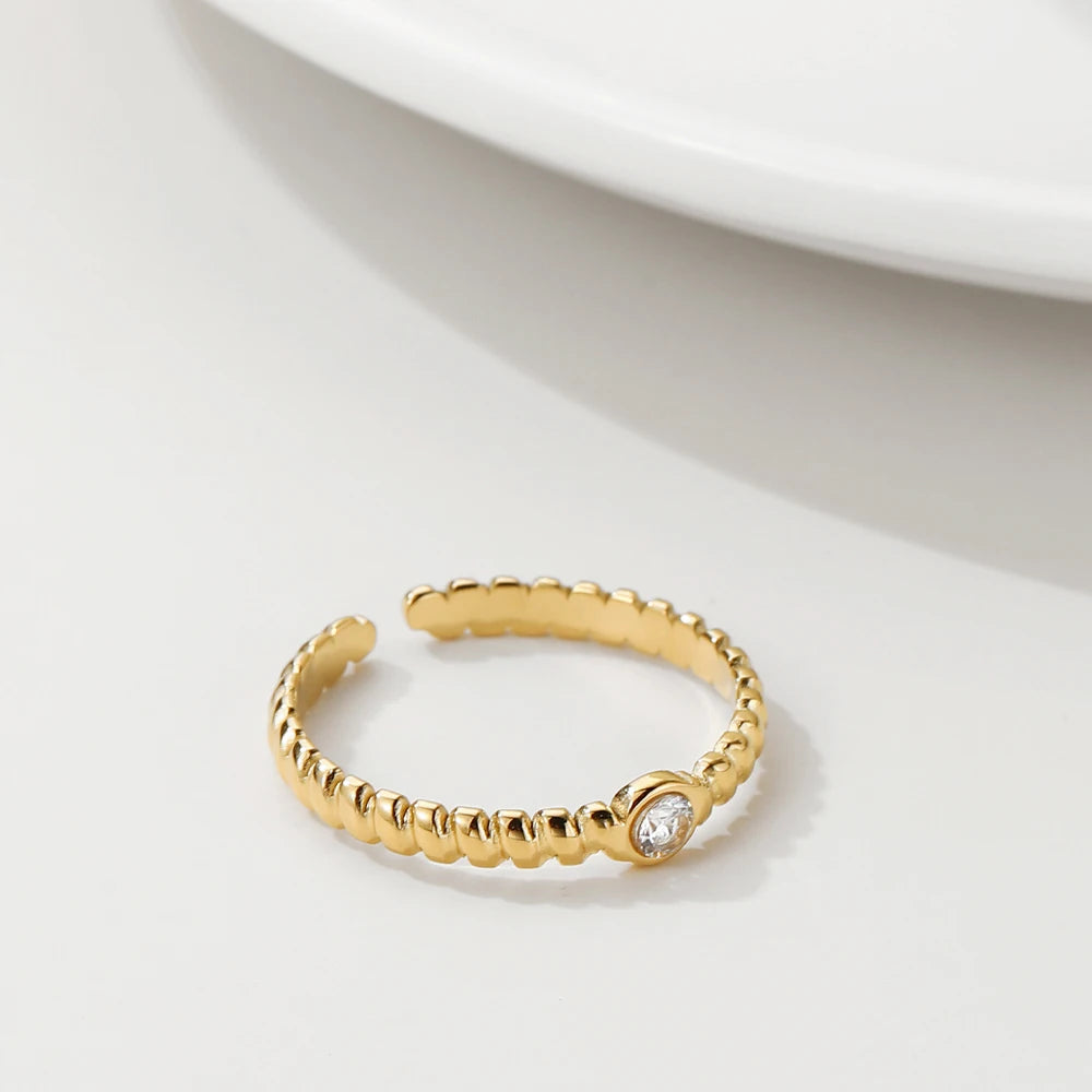 Zircon Adjustable Opening Irregular Shape Ring — 316L Stainless Steel · PS444
