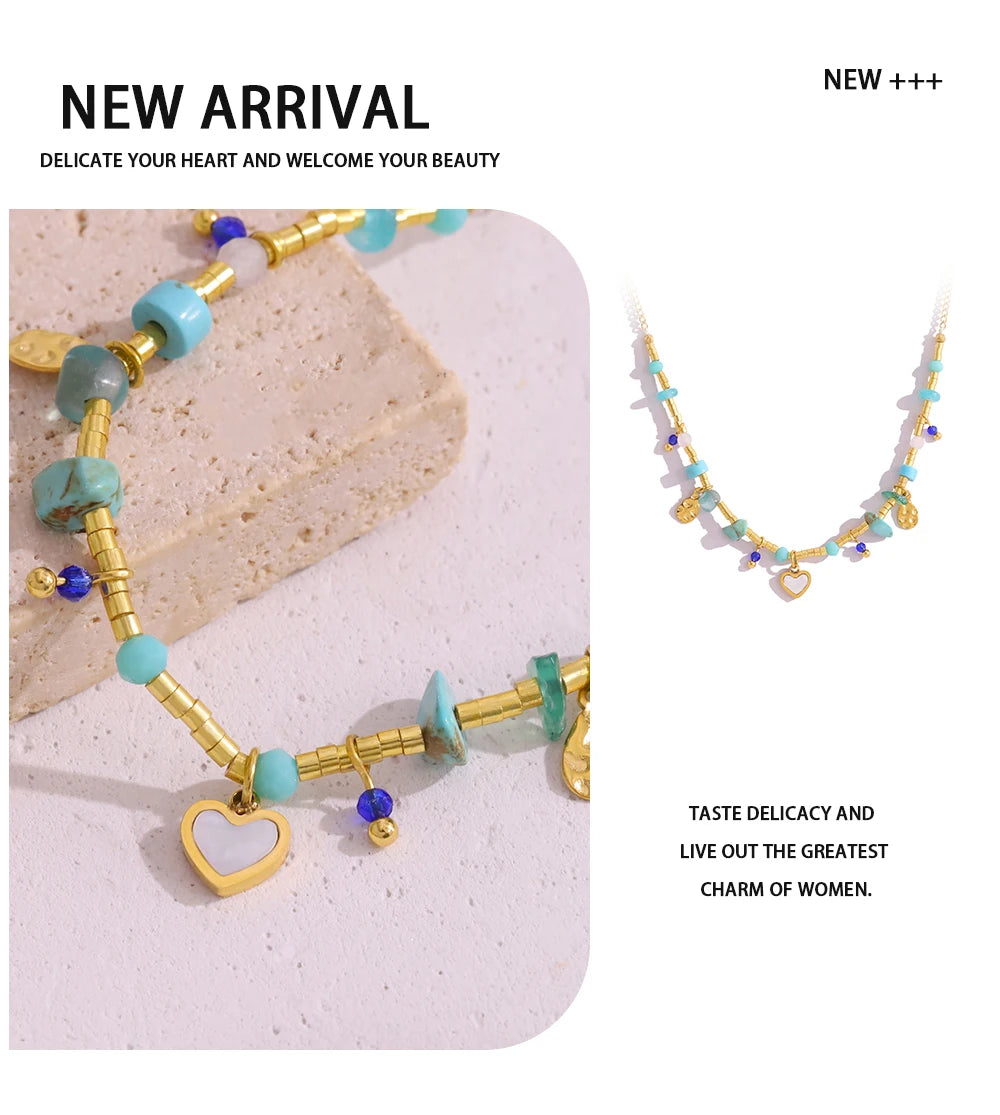Boho Natural Stone Necklace Vintage Ethnic — 316L Stainless Steel · PS471