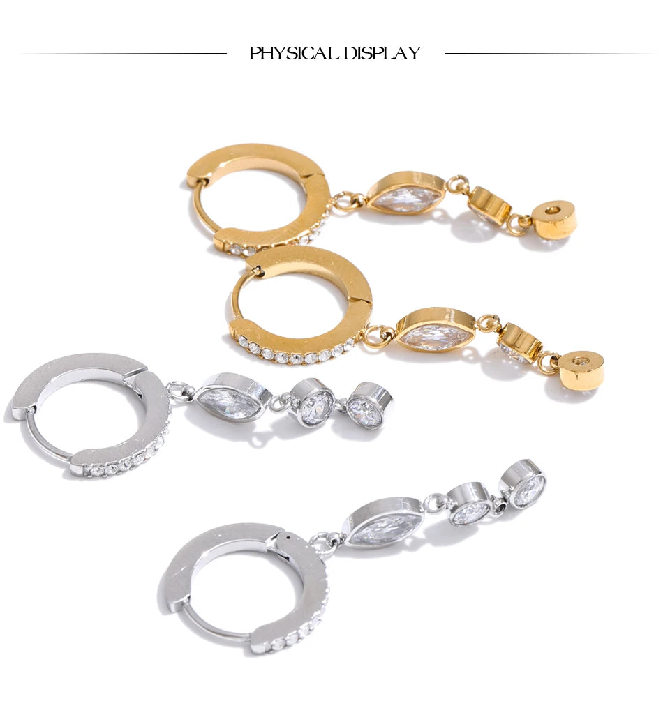 Cubic zirconia geometric chain earrings in gold-plated stainless steel with cubic zirconia.