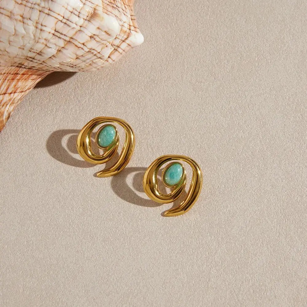 Turquoise Swirl Stud Earrings — Stainless Steel · PS109