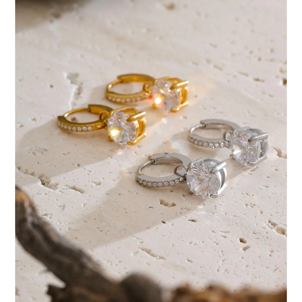 Cubic Zirconia Geometric Earrings — Gold-Plated Stainless Steel with Cubic Zirconia · PS1426