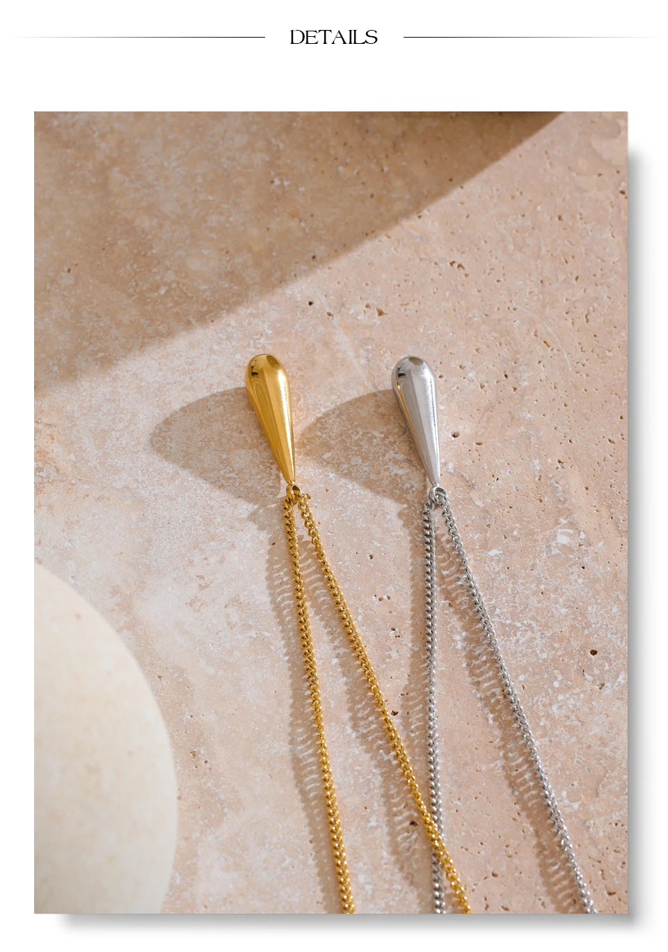 Water drop necklace in gold-plated stainless steel.