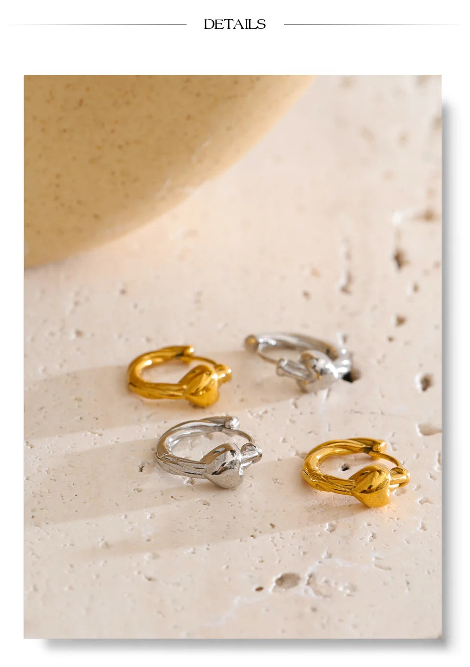 Heart earrings in gold-plated stainless steel.