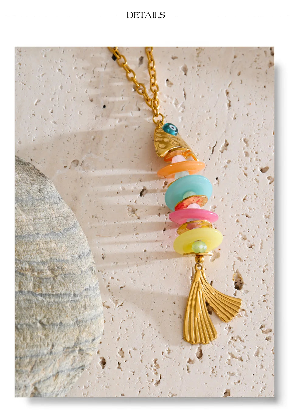 Resin Multi-Color Geometric Necklace — Gold-Plated Stainless Steel with Resin · PS2307