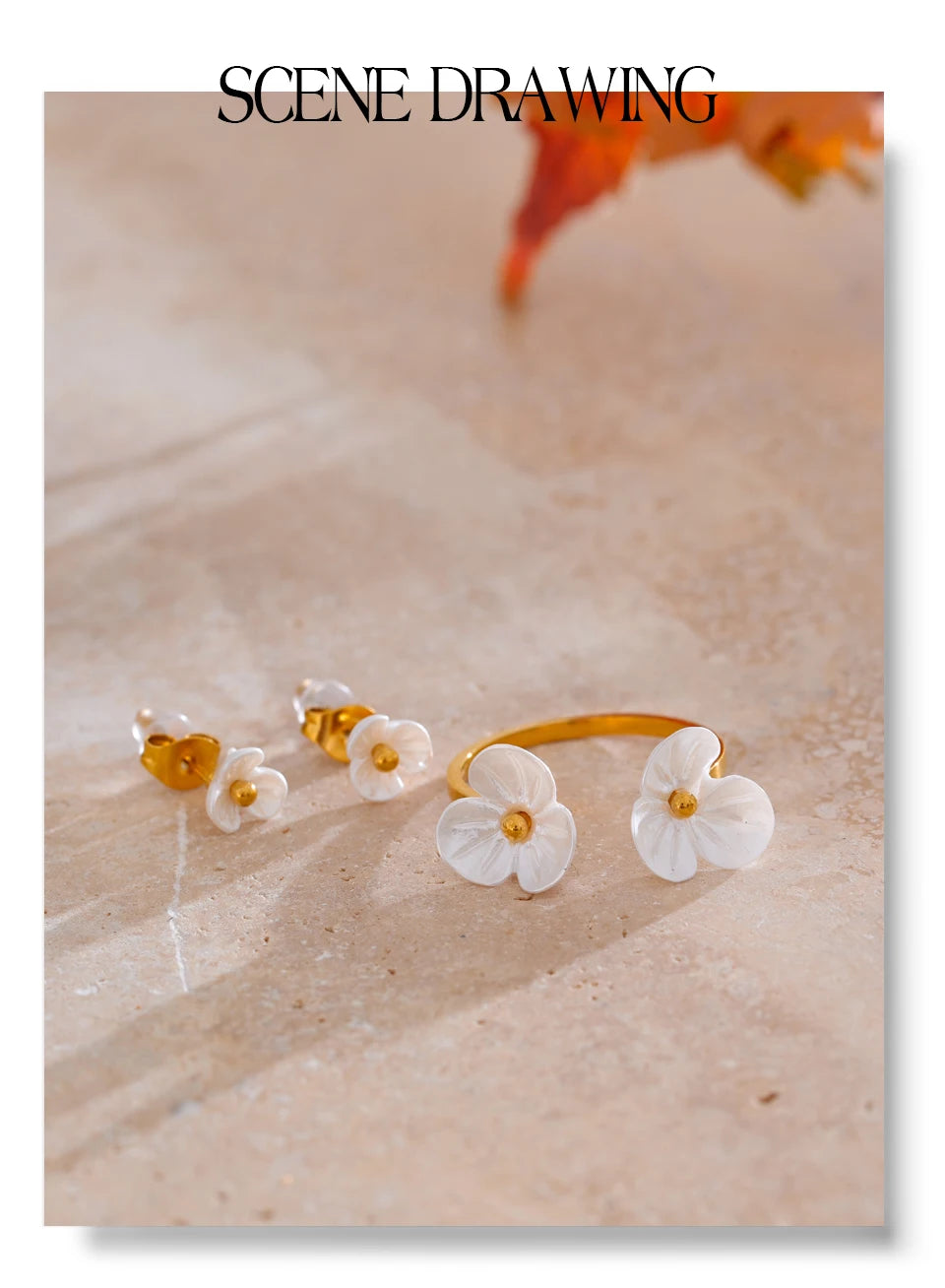 Resin flower earrings in gold-plated stainless steel with resin.