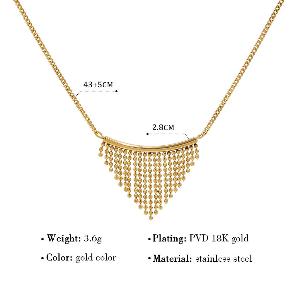 Chain Necklace Charm Beads Metal Tassels — 316L Stainless Steel · PS473