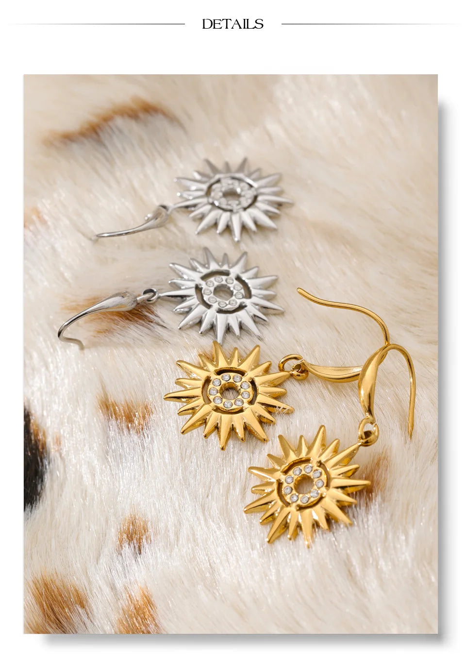 Cubic Zirconia Sun Earrings — Gold-Plated Stainless Steel with Cubic Zirconia · PS935
