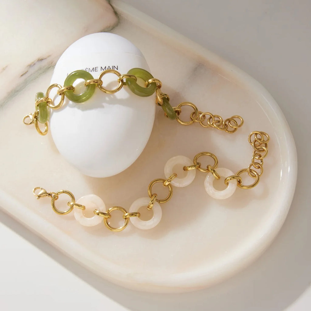 White Green Resin Bracelet — Stainless Steel · PS379