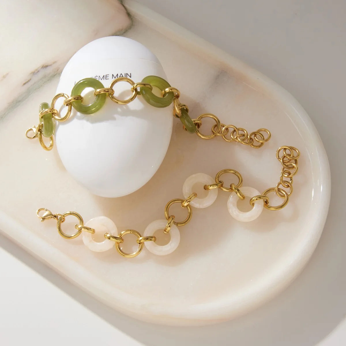 White Green Resin Bracelet — Stainless Steel · PS379