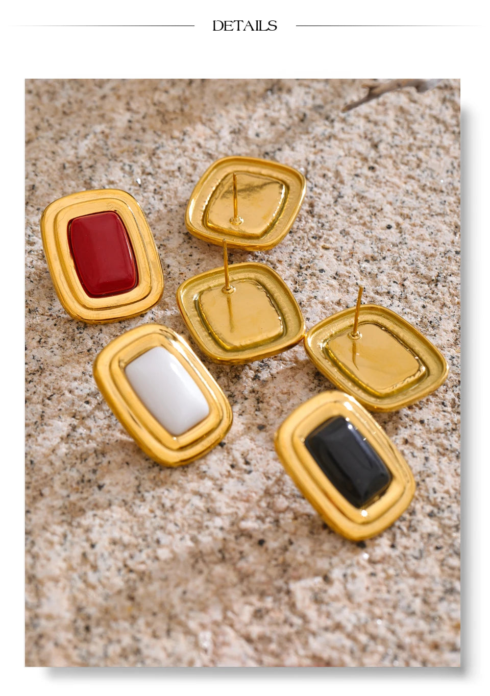 Black Natural Stone Geometric Earrings — Gold-Plated Stainless Steel with Natural Stone · PS1596