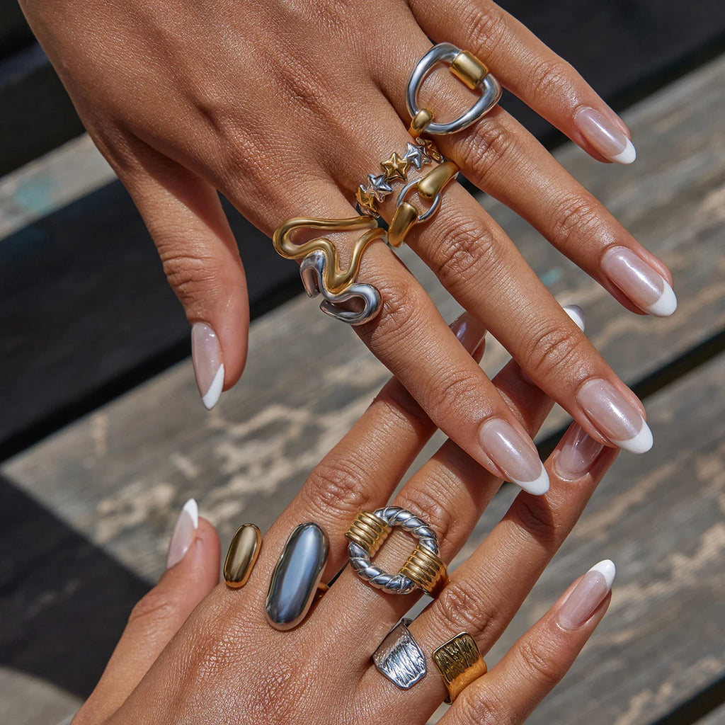 Mixed Stone Ring Stack — Stainless Steel · PS257