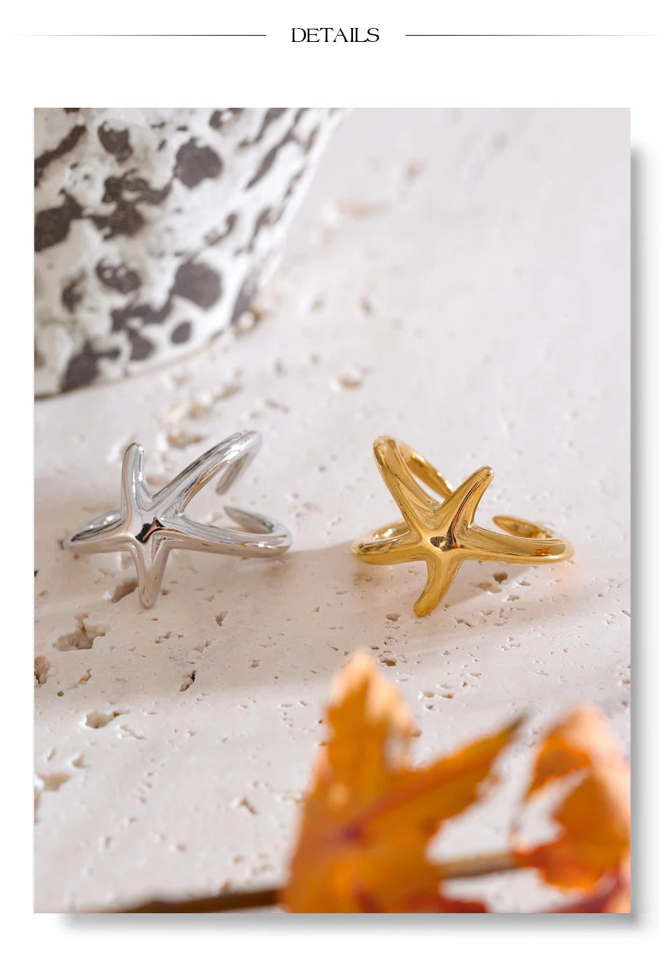 Star geometric ring in gold-plated stainless steel.