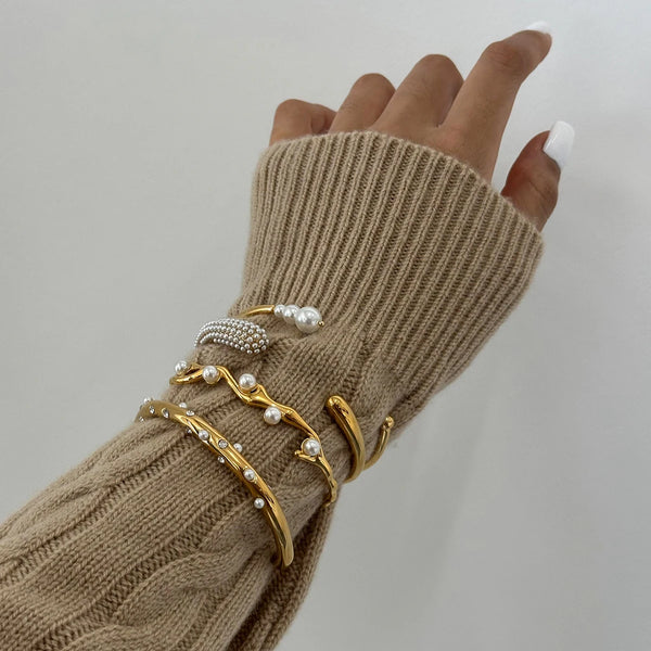 Pearl Open Bracelet — Stainless Steel · PS335