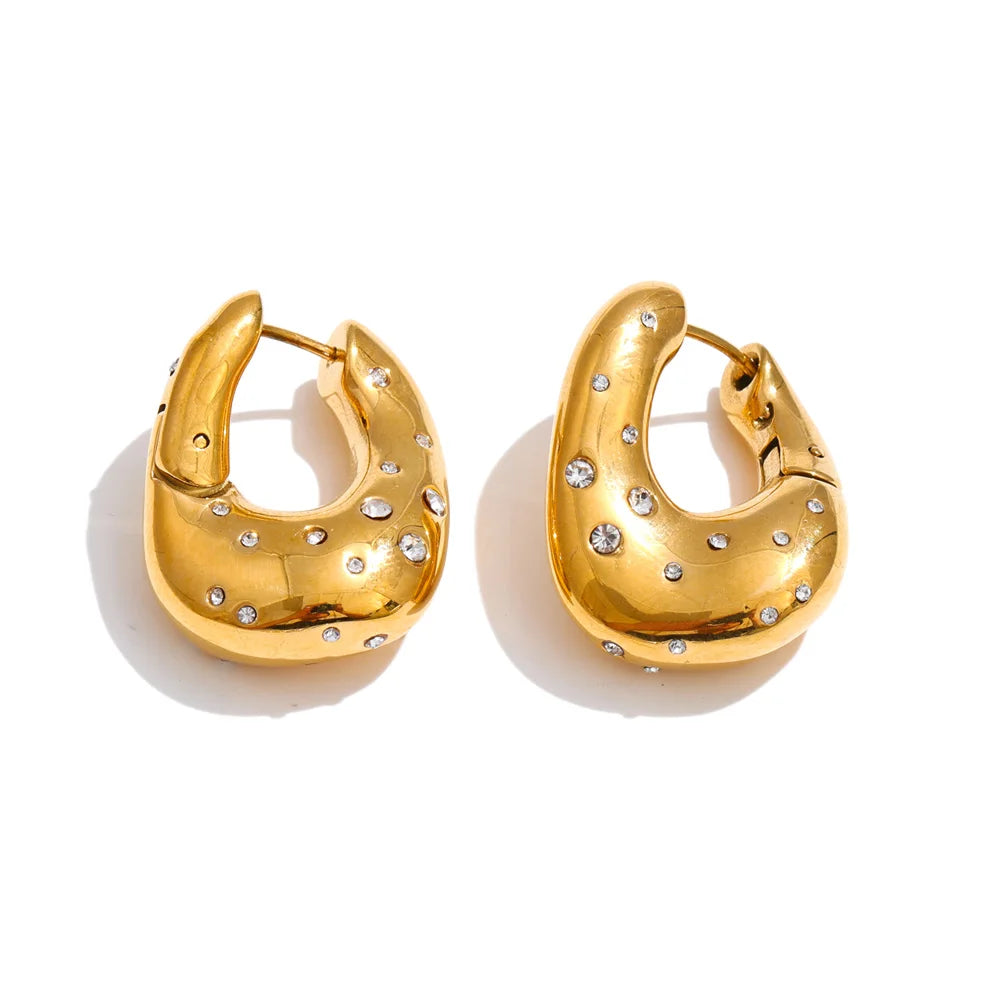 Cubic Zirconia Geometric Earrings — Gold-Plated Stainless Steel with Cubic Zirconia · PS1492