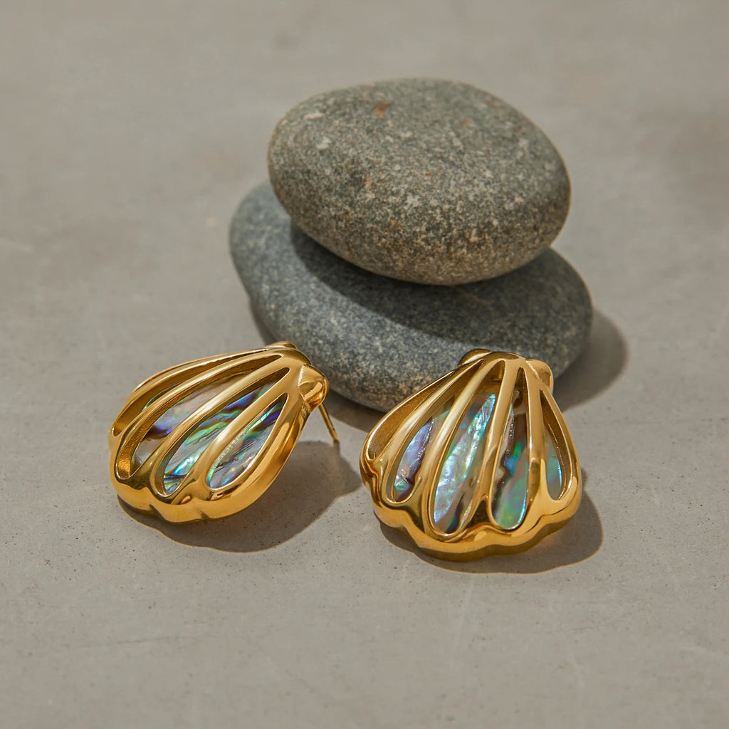 Shell Hoop Earrings — Stainless Steel · PS076