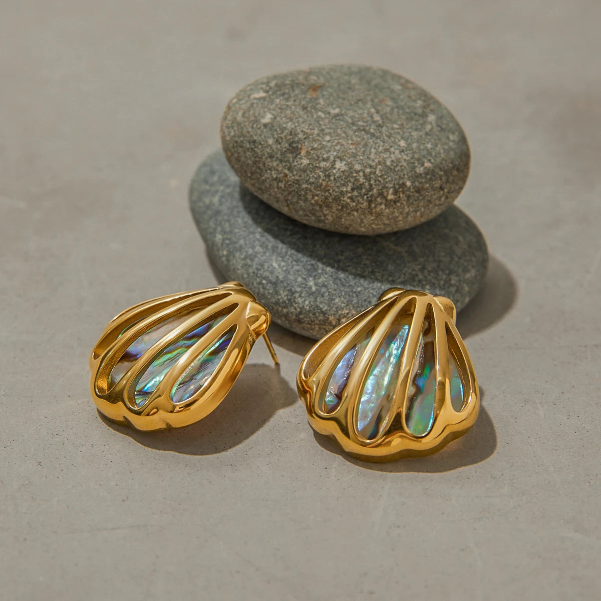 Shell Hoop Earrings — Stainless Steel · PS076