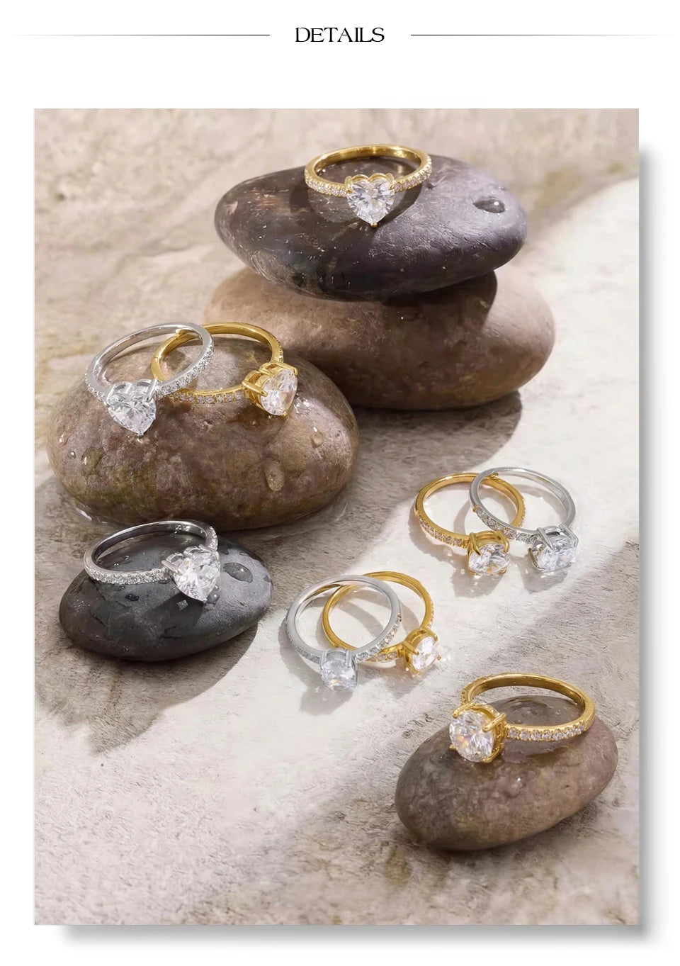 Cubic zirconia heart ring in gold-plated stainless steel with cubic zirconia.