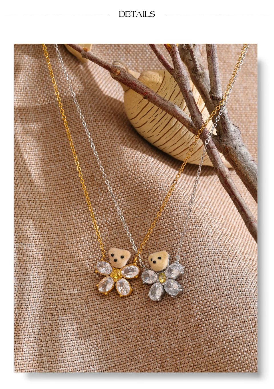 Cubic zirconia flower necklace in gold-plated stainless steel with cubic zirconia.