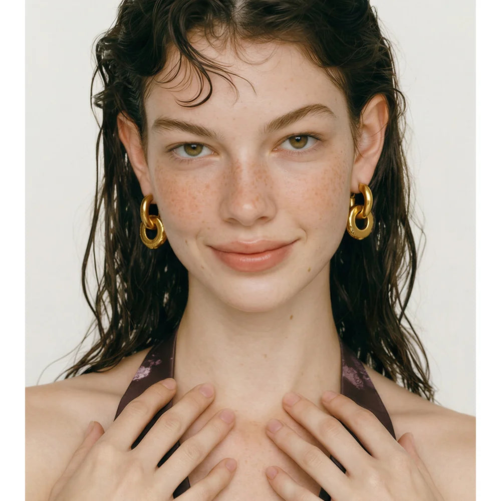 Cubic Zirconia Geometric Earrings — Gold-Plated Stainless Steel with Cubic Zirconia · PS1201