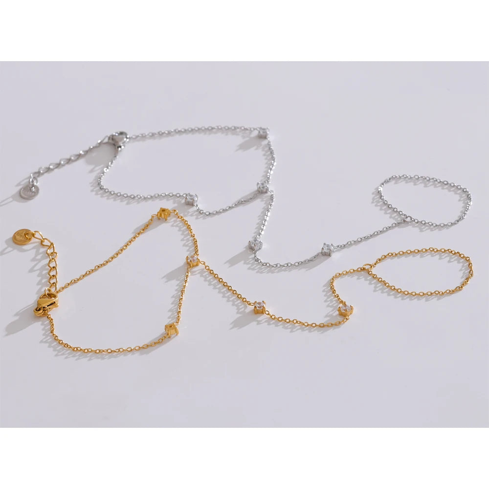 Cubic Zirconia Beaded Chain Bracelet — Gold-Plated Stainless Steel with Cubic Zirconia · PS2212