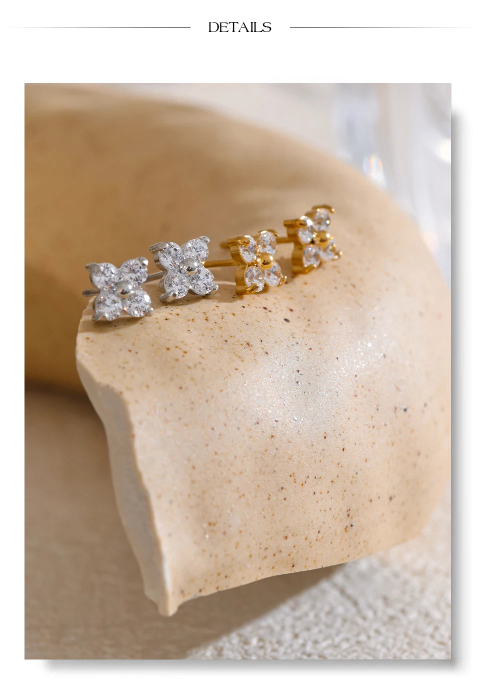 Cubic Zirconia Flower Earrings — Gold-Plated Stainless Steel with Cubic Zirconia · PS2236