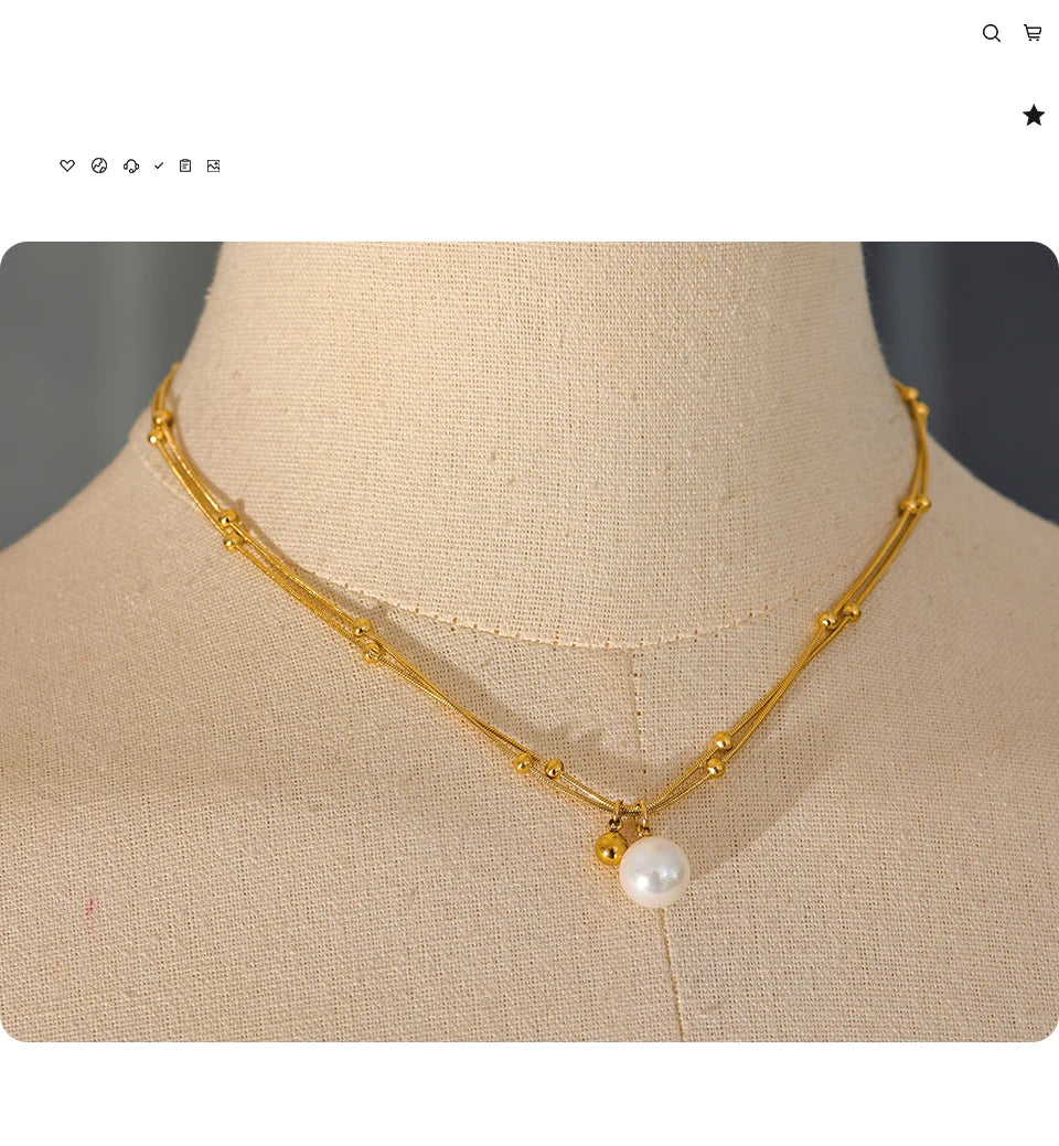 Pearl beaded geometric necklace in gold-plated stainless steel with pearl.
