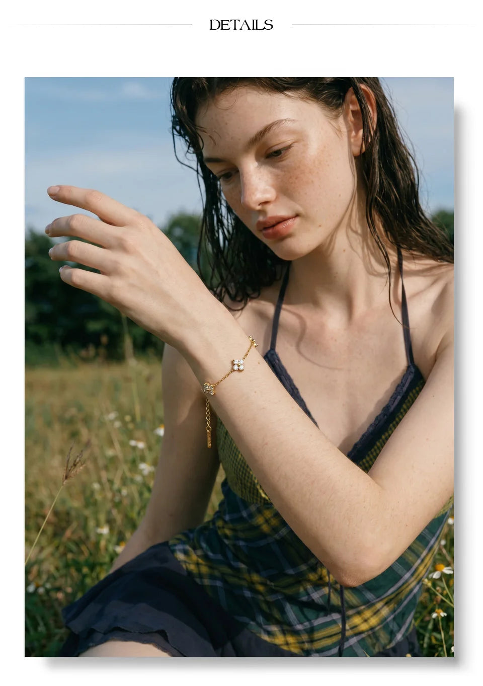 Cubic Zirconia Flower Chain Bracelet — Gold-Plated Stainless Steel with Cubic Zirconia · PS1539
