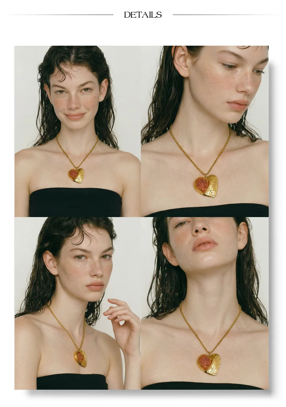 Resin heart necklace in gold-plated stainless steel with resin.