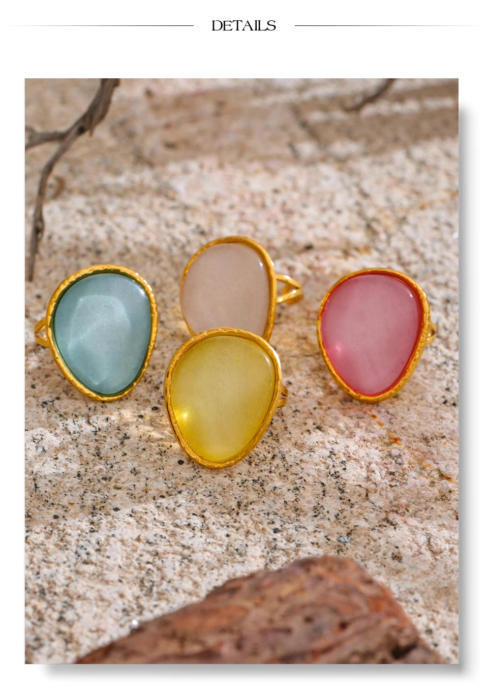 White resin multi-color ring in 18K gold-plated stainless steel with resin.