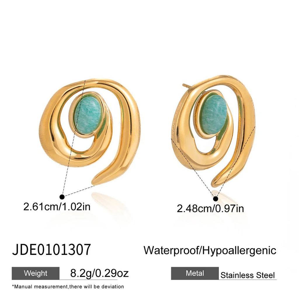 Turquoise Swirl Stud Earrings — Stainless Steel · PS109