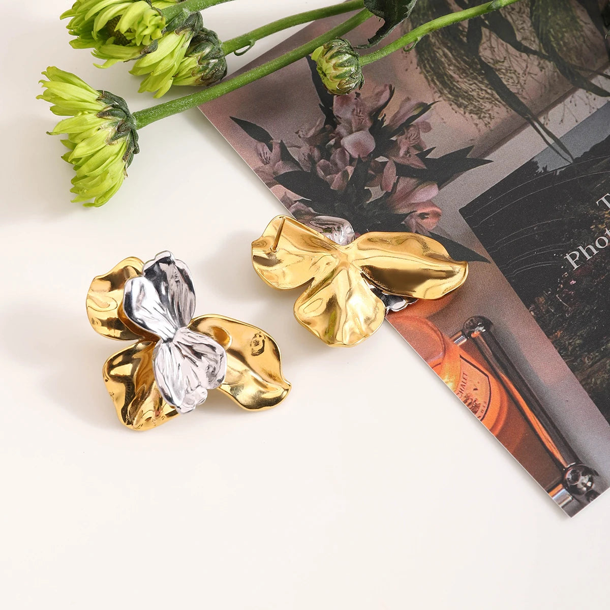 Floral Statement Earrings — Stainless Steel · PS059