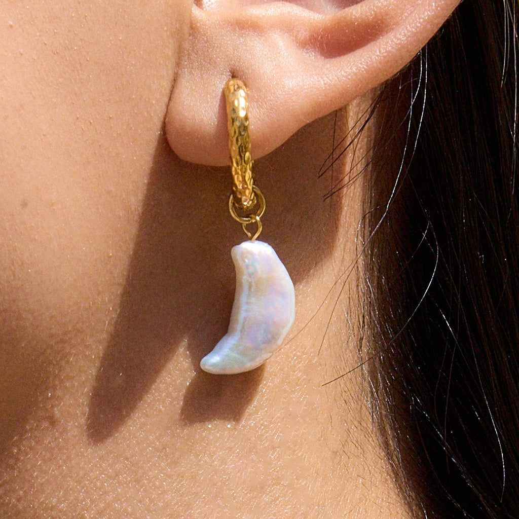 Pearl Moon Star Earrings — Stainless Steel · PS334