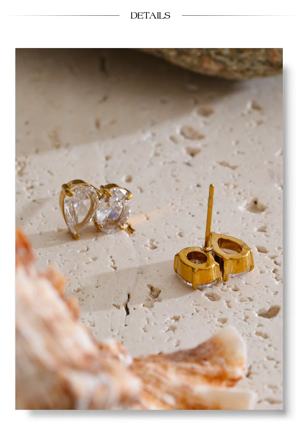 Cubic Zirconia Geometric Earrings — Gold-Plated Stainless Steel with Cubic Zirconia · PS1351