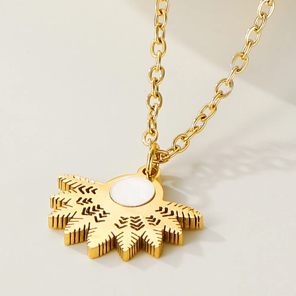 Pendant Necklace Geometric Snowflake Charm — 316L Stainless Steel · PS447