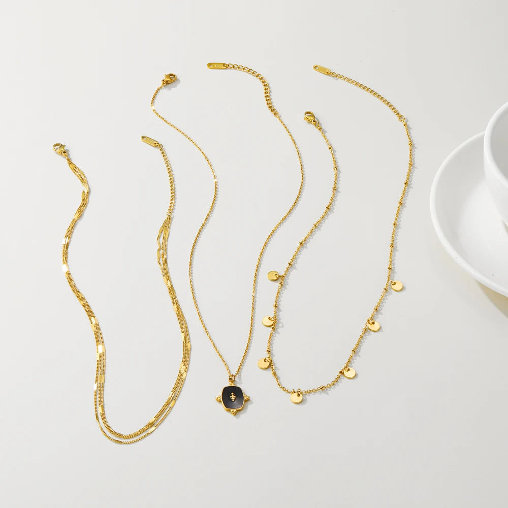 Black Natural Stone Pendant Necklace — 316L Stainless Steel · PS402