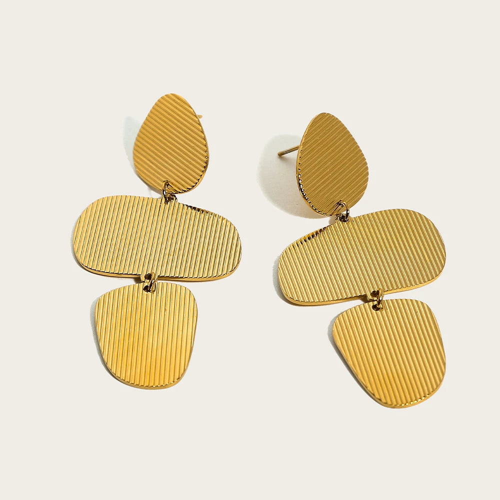 Drop Earrings Striped Metal Texture — 316L Stainless Steel · PS390